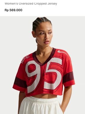 Nike Women's Red and Maroon Cropped Jersey Top